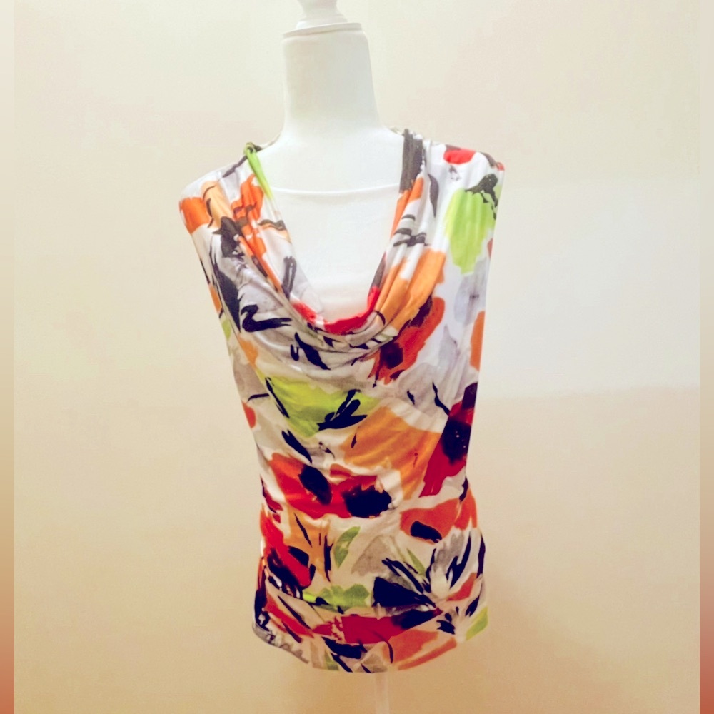 WORTHINGTON FLOWER-PRINT SLEEVELESS TOP, Size: XL